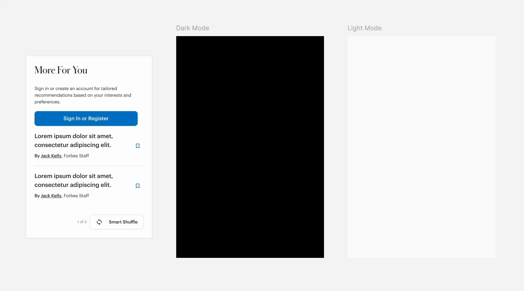 Animated gif of card turning from light to dark mode and back using tokens in Figma